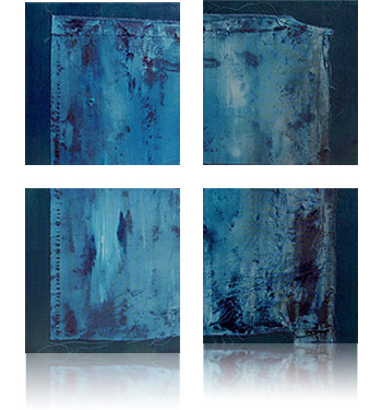 Bleu de Prusse Carré 1, 2, 3, 4 :: avril 2008 :: 31 x 30 :: toile marouflée sur bois : techniques mixtes: acrylique, encre :: collection particulière ::